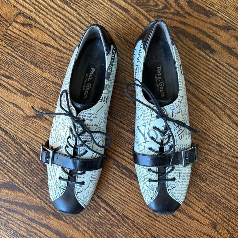Paul Green Munchen Women’s Leather Loafer Lace Up Buckle Print Graphic